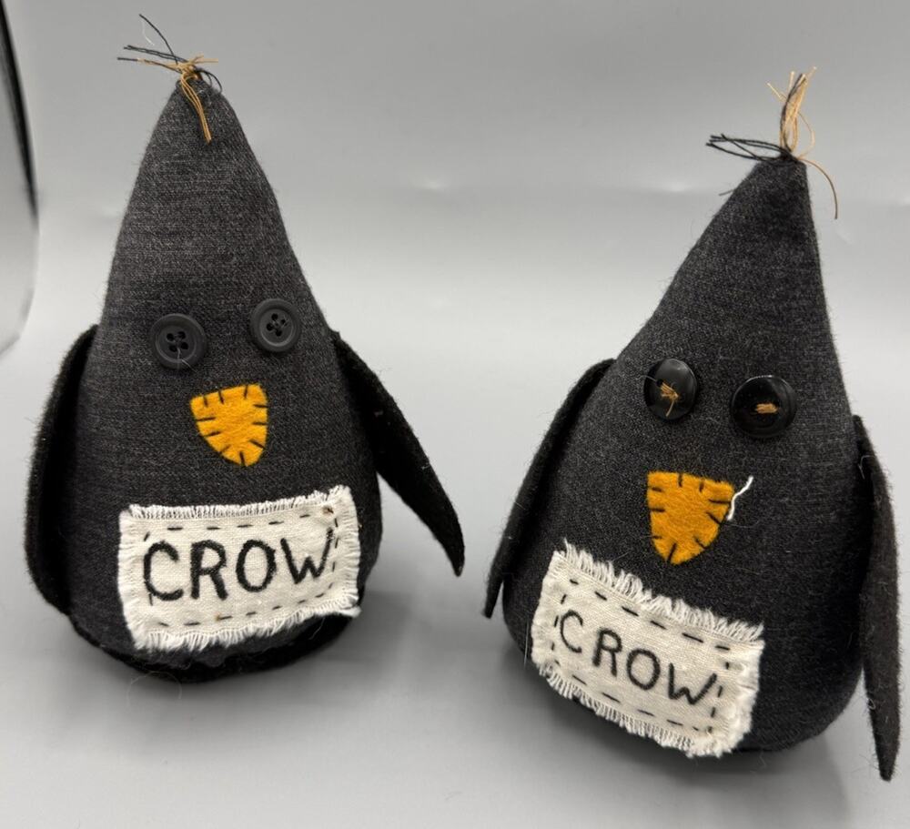 Set of 2 Primitive Black Crow Bowl Fillers Shelf Sitters Handmade Halloween
